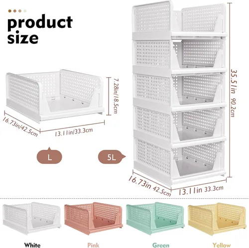 Vista 2 de SNSLXH Paquete de 5 cajas organizadoras apilables de armario, cesta de almacenamiento multifuncional y plegable para baño, cocina, lavandería