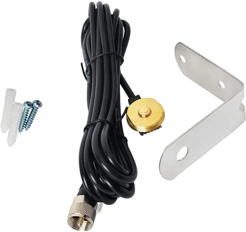 Vista 4 de HYS NMO 2M VHF-Band Amateur Trunk/Hole Mount 136-174Mhz Antenas con agujero de soporte en L de acero inoxidable y cable coaxial RG-58 de 13