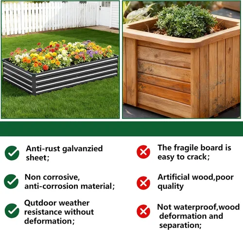 Vista 7 de Vengarus Kit de cama de jardín galvanizado elevado de 6 x 3 x 1 pies (paquete de 2), maceta de metal para exteriores, contenedor rectangular de Negro