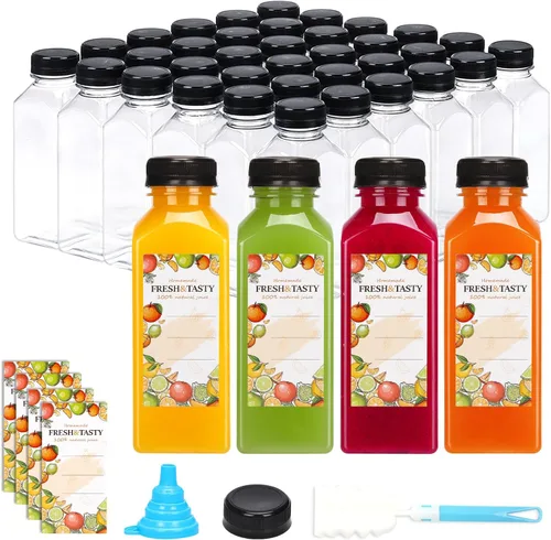 Vista 14 de TOMNK 12 botellas de plástico de 2 onzas con tapas, recipientes reutilizables transparentes a granel para bebidas de jengibre shot, jugo, leche