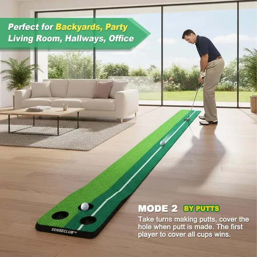 Vista 6 de SENSECLUB Verde de Golf Interior Plegable, Juego de Alfombra de Golf, Regalos de Golf para Hombres con Sistema de Recolección de Bolas