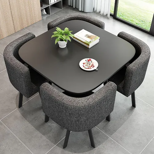 Vista 8 de Juego de mesa de comedor cuadrada con sillas, mesa de cocina compacta y 4 sillas, mesa de conferencias moderna con sillas, mesa de recepción