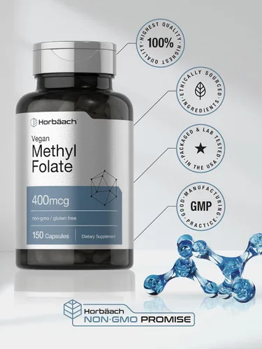 Vista 6 de Horbäach Metil Folato 400 mcg 150 Cápsulas Veganas Sin OMG, sin gluten Suplemento dietético