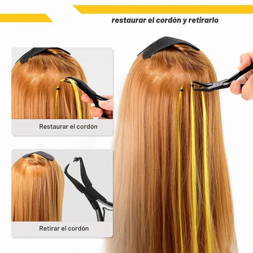 Vista 7 de Gomake Microlinks - Kit de extensiones de cabello, alicates para cerrar y quitar extensiones de cabello, gancho para tirar de microcuentas y Negro