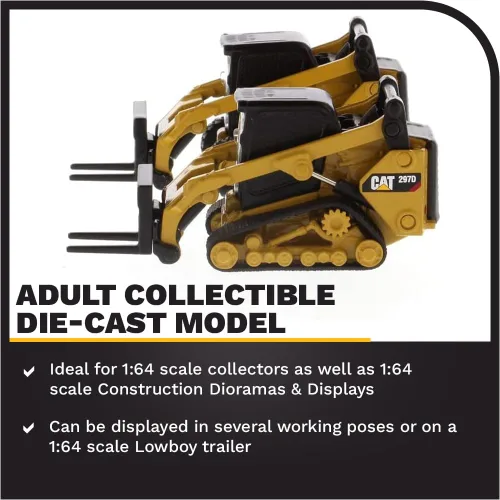 Vista 3 de Diecast Masters Cargador de minicargadora Caterpillar 272D2 a escala 1:64 y accesorios de fijación de riel compacto 297D2, equipo de construcción