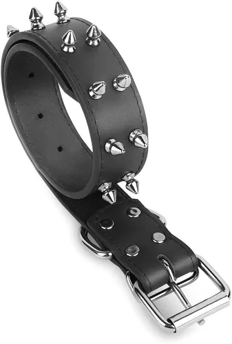 Vista 2 de Mantén a tu perro seguro y elegante con nuestro collar ajustable de 18 pulgadas para perro, diseño duradero de cuero negro para mayor protección, S
