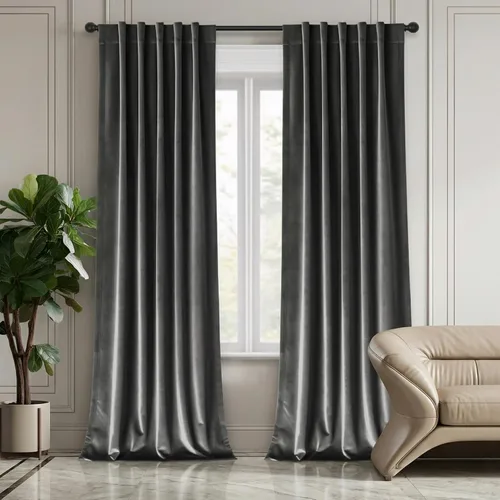 Vista 19 de Cortinas opacas de terciopelo negro para sala de estar, 52 pulgadas de ancho x 63 pulgadas de largo, cortinas opacas de lujo para dormitorio