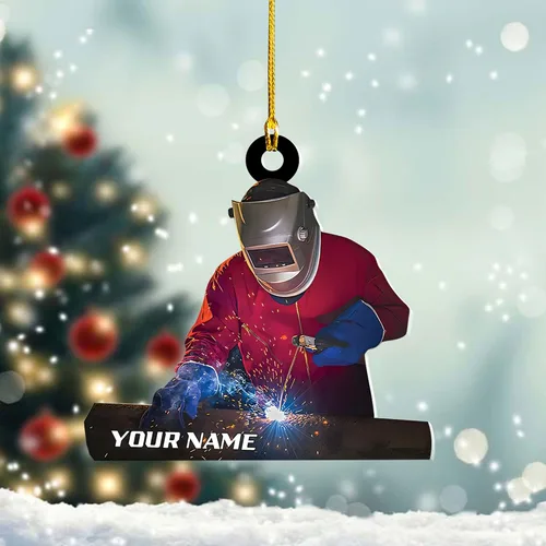 Vista 6 de Adornos de soldador personalizados, adorno de árbol de Navidad con nombre personalizado, regalo perfecto para soldador