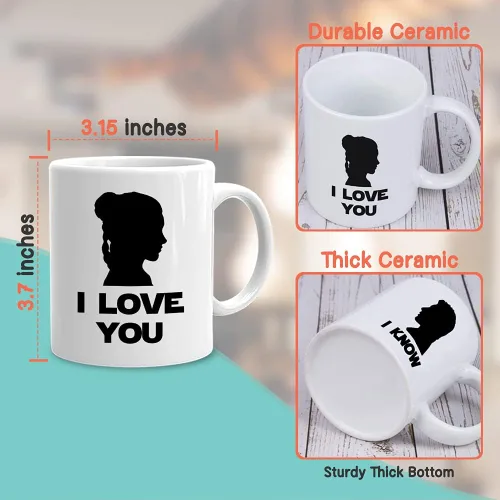 Vista 4 de Taza de café para parejas, 11 onzas, color blanco, I love you i know Relationship Lovers Partner