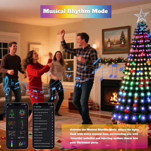 Vista 5 de Luces para árbol de Navidad – 200 luces LED multicolor con más de 100 modos de luces inteligentes con aplicación, control remoto con sincronización