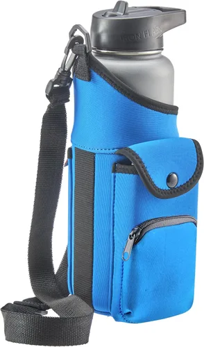 Vista 8 de Smooth Trip One Size Stretch Water Bottle Holder with Strap - Insulating Neoprene Bottle Holder for Walking with Storage and Phone Pocket, Fits up