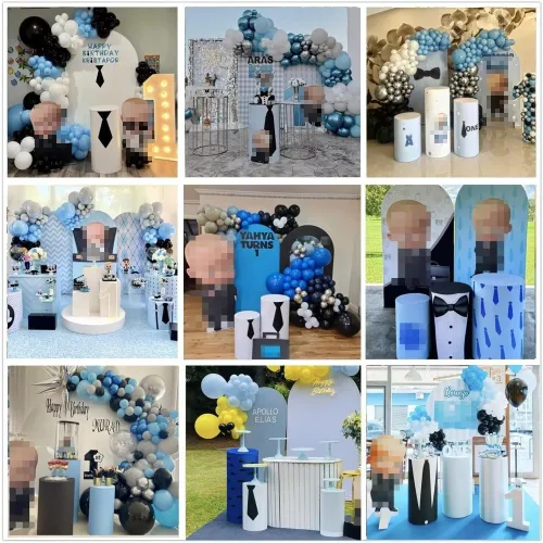 Vista 4 de Boss Party - Fundas cilíndricas para mesa de pedestal, diseño de cheurón, para cumpleaños, baby shower, pasteles, postres, decoración de mantel