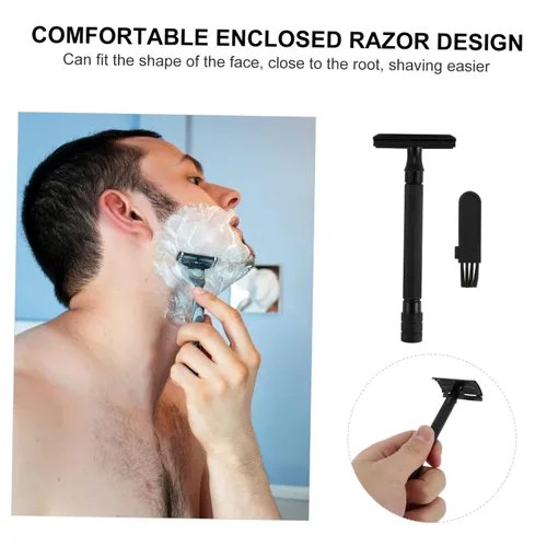 Vista 7 de Angoily 2 unids seguridad afeitadora barba recortadora reutilizable doble hoja más cercana afeitado durable hombres herramienta de afeitar 2