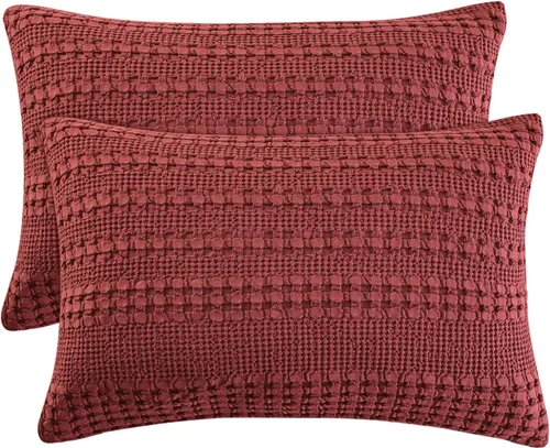 Vista 93 de PHF Fundas de almohada 100% algodón con tejido de gofre de 24 x 24 pulgadas, paquete de 2 fundas cuadradas para decoración elegante del hogar, sin