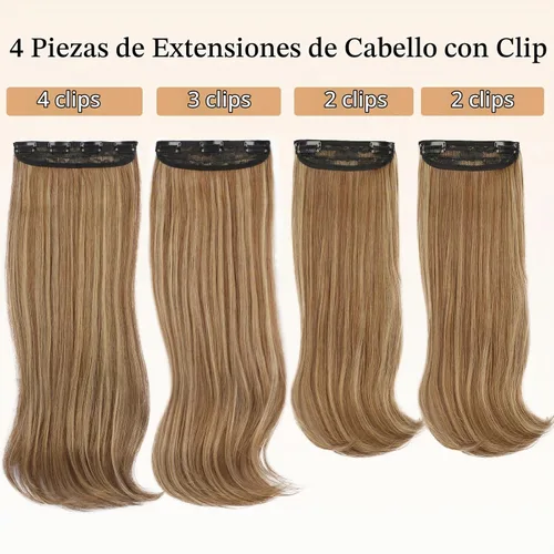Vista 7 de FREEMEIGE 4 piezas de extensiones de cabello con clip, extensiones de cabello largas y gruesas con capas rectas de 20 pulgadas, extensiones