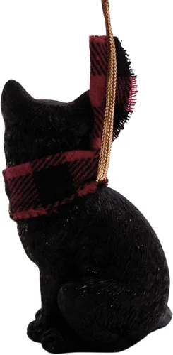 Vista 3 de Gato negro con bufanda adorno de Navidad, decoración navideña, adorno colgante de árbol, 3 pulgadas