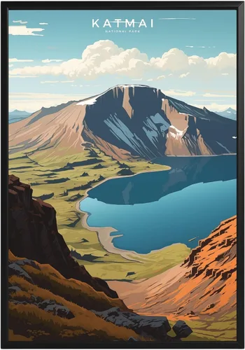 Vista 60 de Póster del Parque Nacional Acadia, arte abstracto de la pared, arte de pared de paisaje natural retro, impresiones artísticas de pared para oficina