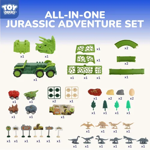 Vista 3 de TOY Life Camión de Dinosaurio Jurásico con Pista y Luces y Sonidos, Juguetes de Dinosaurio Triceratops para Niños de 3 a 5, Juego de Transporte