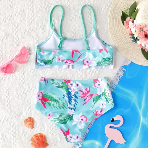 Vista 3 de PATPAT Trajes de baño de dos piezas con estampado floral tropical para niñas, 2 piezas