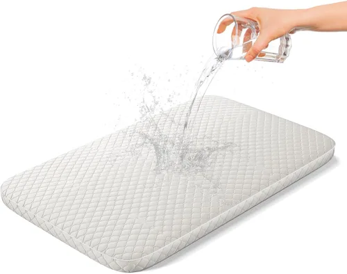 Vista 10 de Colchón de moisés para bebé compatible con Dream On Me/Fisher-Price Baby Bedside Sleeper, transpirable, espuma premium, forma ovalada con funda
