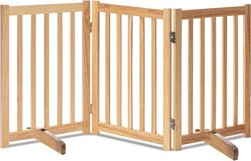 Vista 26 de LZRS Puerta para perros de madera independiente plegable de 2 paneles para interiores – Madera dura sólida de 24" de alto, puerta de seguridad