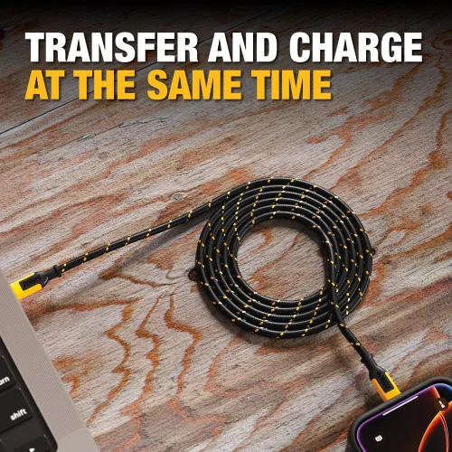 Vista 4 de DEWALT Heavy Duty USB C Cable, Jobsite 60 Watt USB C Cable, High Speed Type-C to Type-C, Fast Charge PD USBC Fast Charging Cord for iPhone 17/16/15