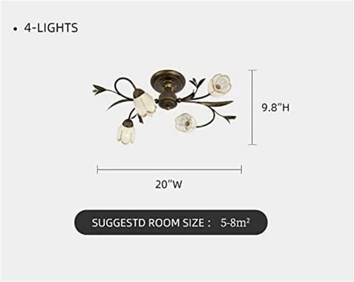 Vista 7 de Lámparas de techo semiempotradas con forma de flor retro en forma de cristal cerca del techo, lámparas colgantes industriales Simplicity para 4 luces