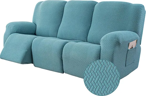 Vista 17 de Genina Funda para Silla Reclinable, Fundas Elásticas para Sillas Reclinables, Fundas para Sofá Reclinable con Rayas Jacquard, Fundas para Sofá