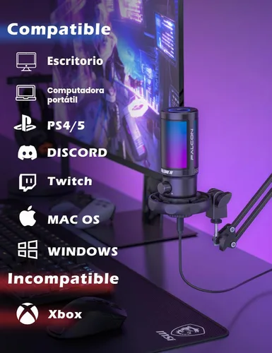 Vista 6 de talomen - Micrófono de juego para PC, kit de micrófono condensador de transmisión USB con RGB, silencio rápido, perilla de ganancia, soporte