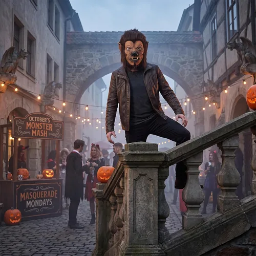 Vista 2 de OhMill Máscara de hombre lobo, cabeza de lobo, disfraz de rey león peludo