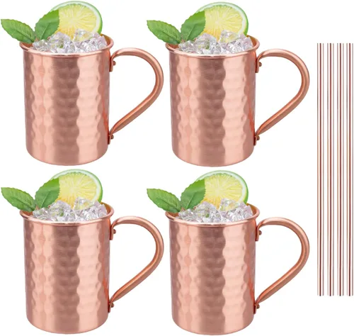 Vista 10 de TJ Moscow Mule - Juego de 2 tazas de cobre 100% puro de 14 onzas, tazas de cobre hechas a mano, resistentes al deslustre, regalo para bebidas frías