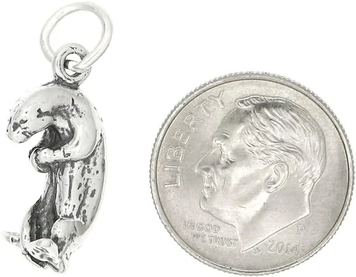 Vista 2 de Dije tridimensional de plata de ley oxidada con nutria, Plata esterlina