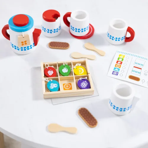 Vista 9 de Melissa & Doug 22 piezas Steep y Serve Juego de té de madera, accesorios de cocina y alimentos.