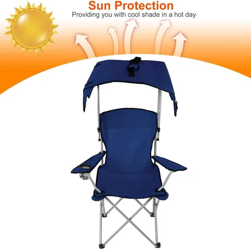 Vista 5 de KOCASO Silla de playa plegable con toldo con sombrilla, resistente 330 libras, silla de césped portátil para acampar con soporte para tazas