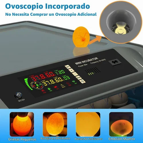 Vista 5 de Incubadora de huevos para incubar huevos, incubadora de huevos de pollo con giro automático de huevos, control de humedad, sistema de adición