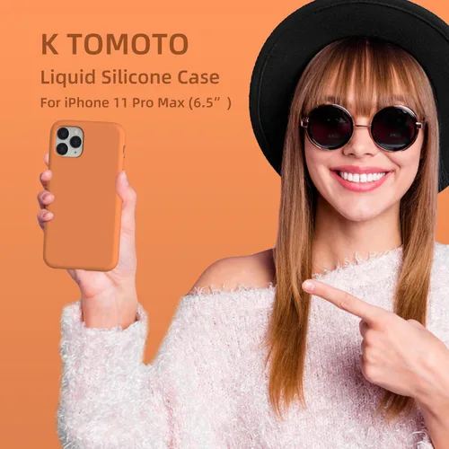 Vista 7 de Funda de silicona líquida compatible con iPhone 11 Pro Max, color naranja [Protección contra caídas]
