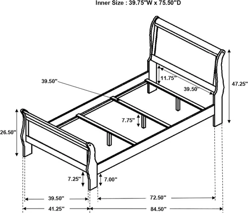 Vista 3 de Coaster Home Furnishings Louis Philippe 202411T - Cama de trineo con doble panel