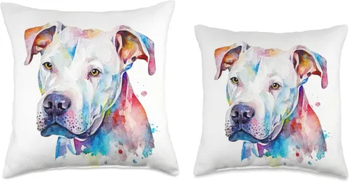 Vista 3 de Charming Watercolor Dog Art Dogo Argentino Dogo Argentino - Almohada colorida con diseño de acuarela, 16 x 16 pulgadas, multicolor