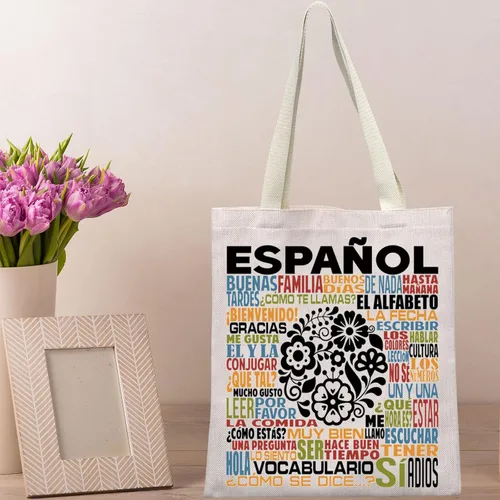 Vista 6 de Bolsa de lona en español Regalo para profesor de español, regalo en español, bolsa de hombro para mamá española