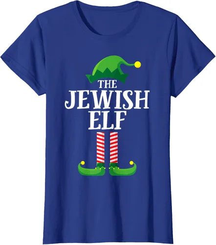 Vista 30 de Playera de pijama para fiesta de Navidad, grupo familiar a juego con elfo judío