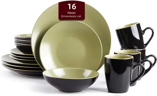Vista 46 de HomeVss Colors Life juego de vajilla, exterior negro brillante con interior de color mate