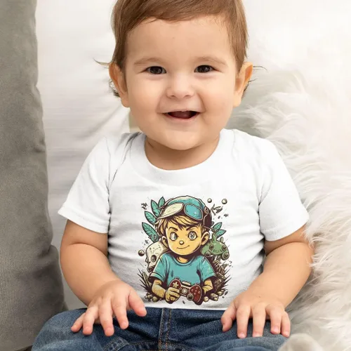 Vista 3 de Gamer Boy Baby Jersey T-Shirt - Anime Baby T-Shirt - Graphic T-Shirt for Babies