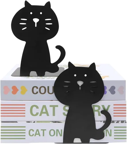 Vista 5 de Sujetalibros para gatos, metal bonito y grueso, resistente y duradero, organizador de libros para biblioteca, escuela, oficina, hogar, estudio, 1