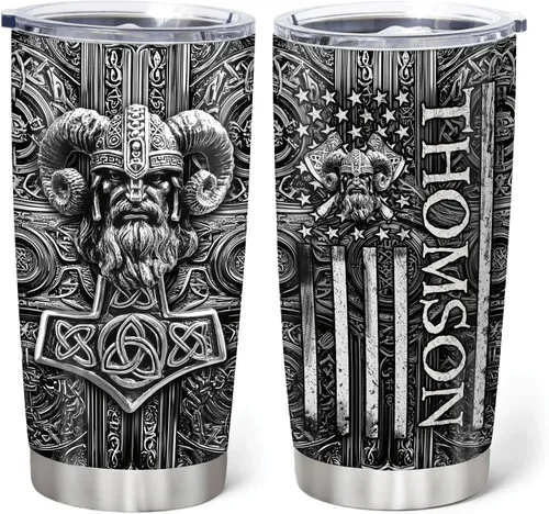 Vista 11 de Hyturtle Vaso vikingo personalizado impreso en 2D para hombres, Día del Padre, cumpleaños, Navidad, regalos vikingos para hijo, papá, marido, nombre