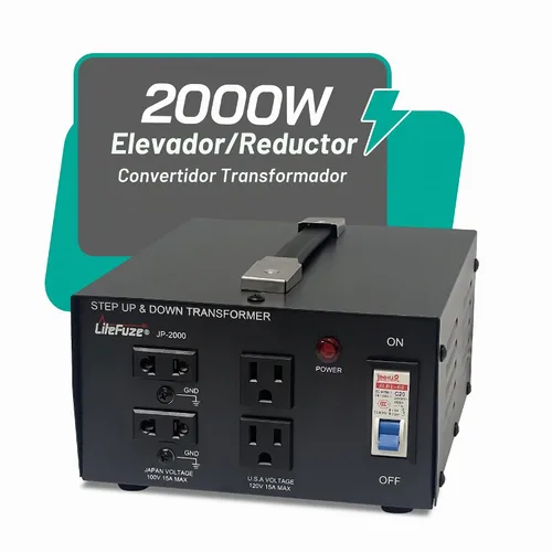 Vista 4 de LiteFuze Convertidor Transformador de Voltaje de 2000 Vatios para Japón Elevador/Reductor - 100v a 120v / 120v a 100v Convertidor de Energía Japonés