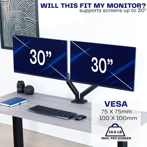 Vista 5 de VIVO - Brazo de resorte neumático articulado negro, con abrazadera para soporte de escritorio Se adapta a pantallas de monitor de 17 a 27" con Max