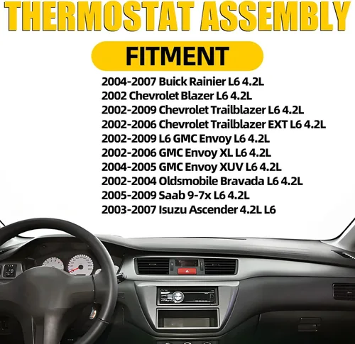 Vista 2 de Conjunto de carcasa de termostato compatible con Trailblazer Envoy 9-7 Rainier Ascender Bravada 2002-2009 4.2L