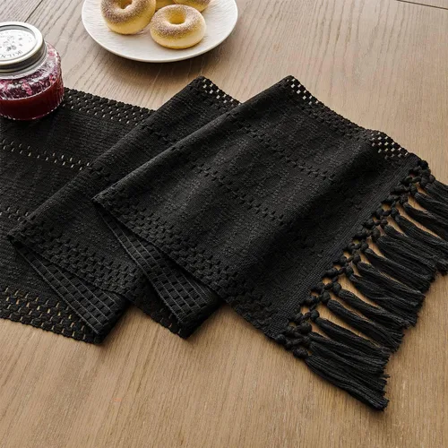 Vista 7 de ZeeMart Camino de mesa bohemio estilo macramé, 12 x 36 pulgadas, color Negro
