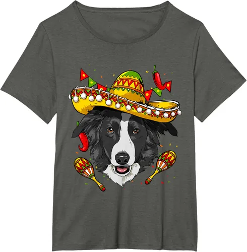 Vista 16 de Cinco de Mayo Border Collie Hombres Mujeres Niños Sombrero Camiseta Negro