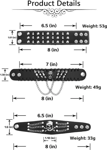 Vista 6 de Jovivi Pulsera de piel auténtica punk rock para hombre y mujer, con remaches con tachuelas y tachuelas, color negro